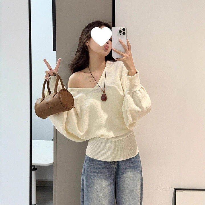 Damen Moderner Pullover mit V-Ausschnitt und wählbarem Bindegürtel Drune