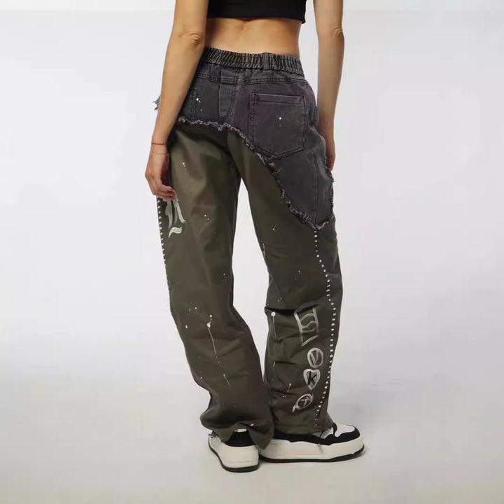 Damen modische Baggy-Jeans mit asymmetrischem Design und einzigartigen Details Drune