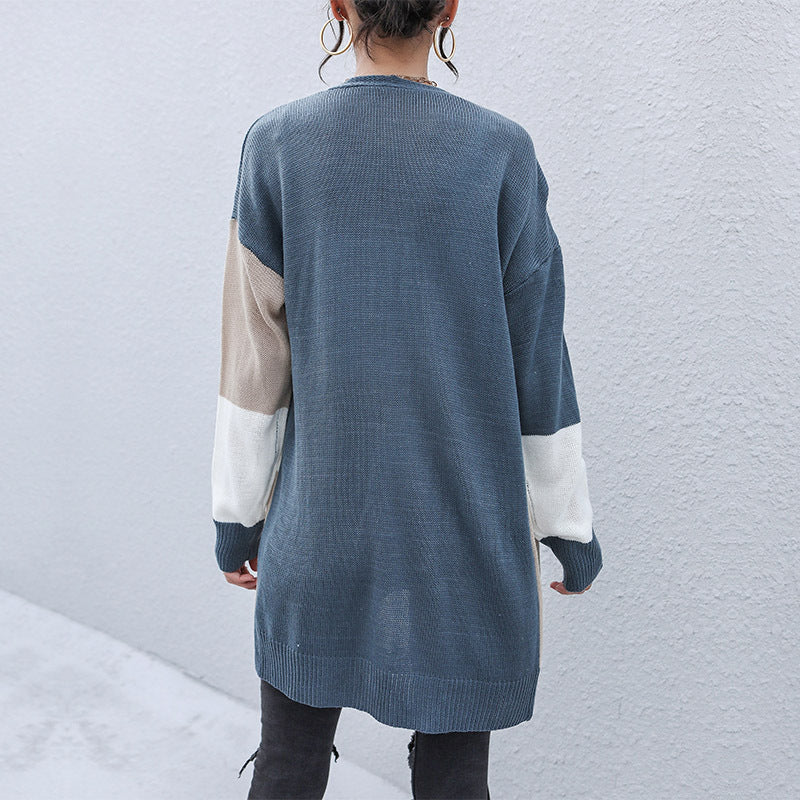 Damen gestreifter Strickcardigan mit offenem Schnitt und lässigen Ärmeln Drune