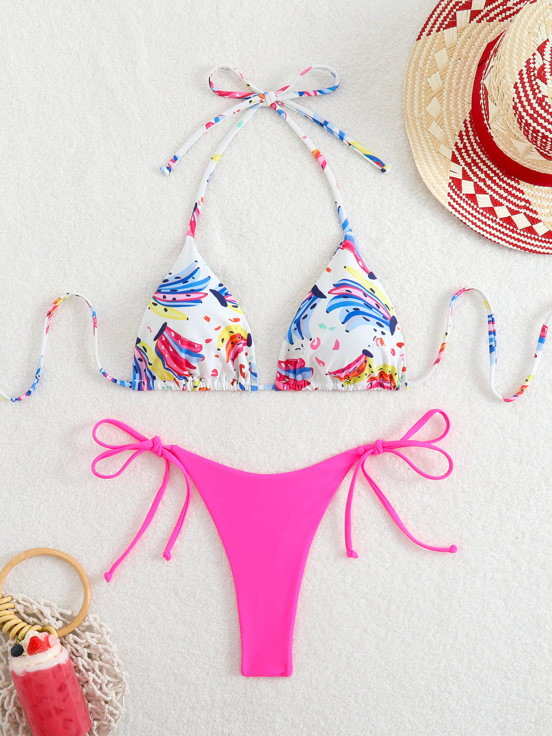 Damen Triangel-Bikini mit verspieltem Farbdesign und verstellbaren Bindebändern Drune