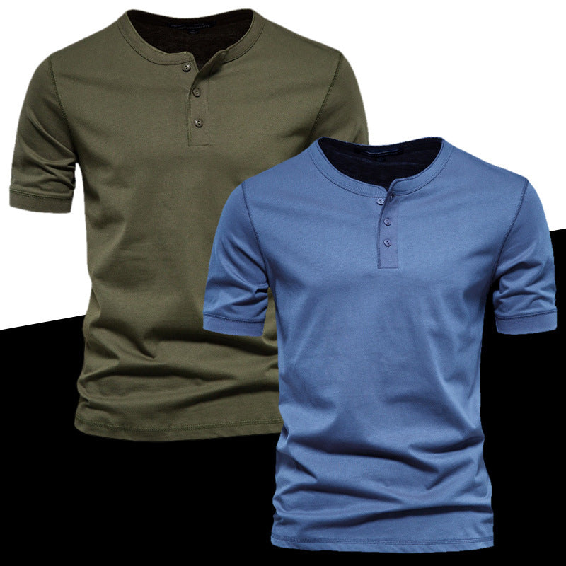 Herren nan tailliertes Kurzarm-Henleyshirt aus Baumwollmix mit Knopfleiste Drune