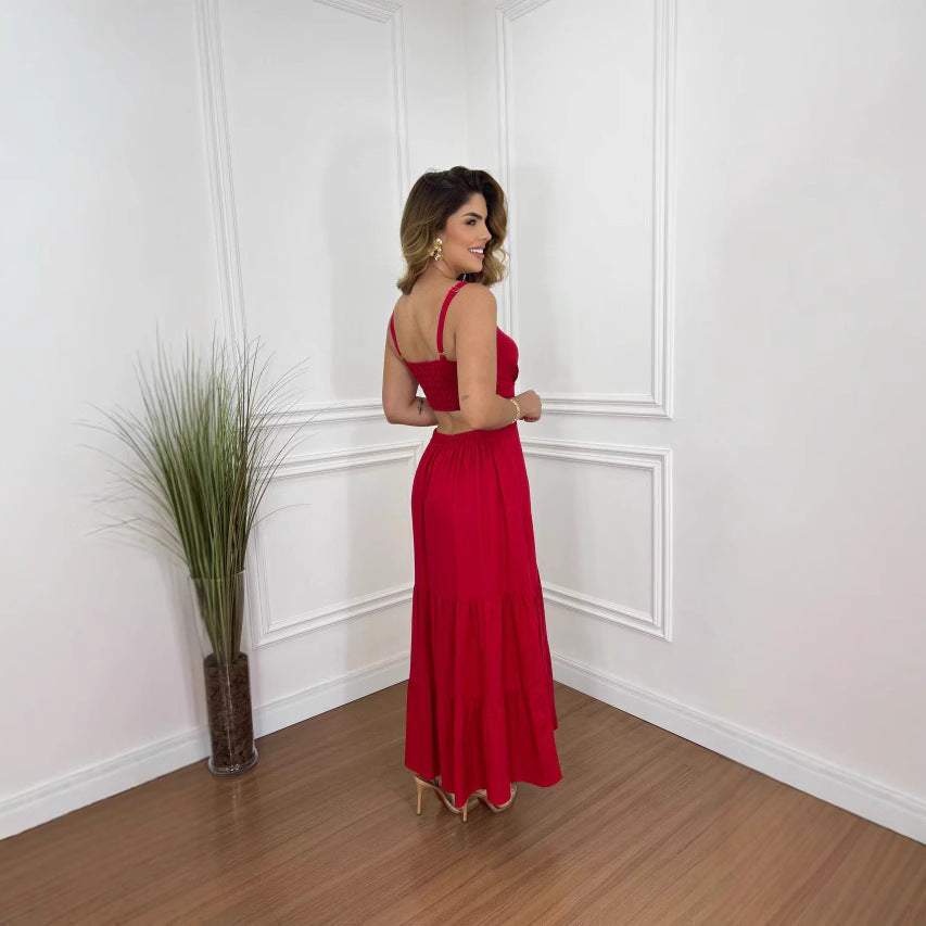 Damen Maxi-Kleid mit tailliertem Oberteil und voluminösem Rock Drune
