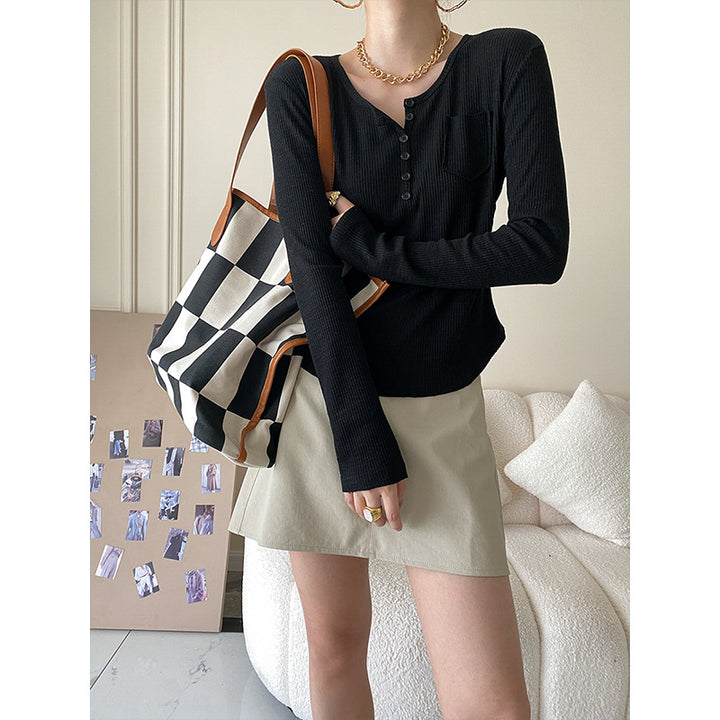 Damen Langärmeliges Henley-Oberteil mit Knopfleiste Drune