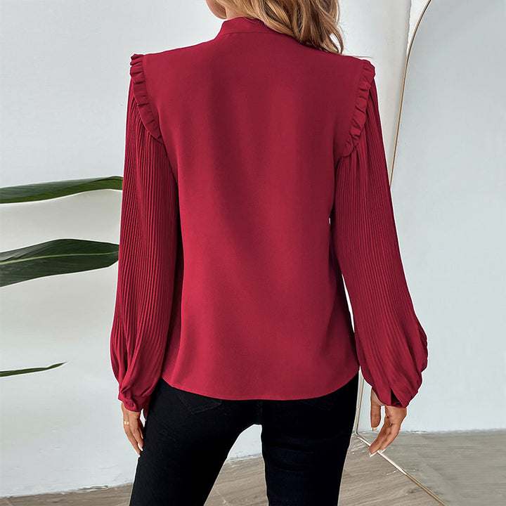 Damen Bluse mit eleganten Rüschen und Schleifenakzent Drune
