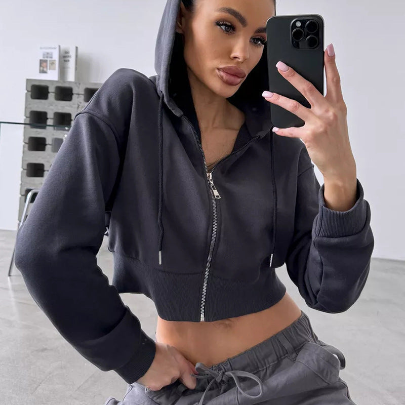 Damen Sportliche Crop-Top Jacke Drune