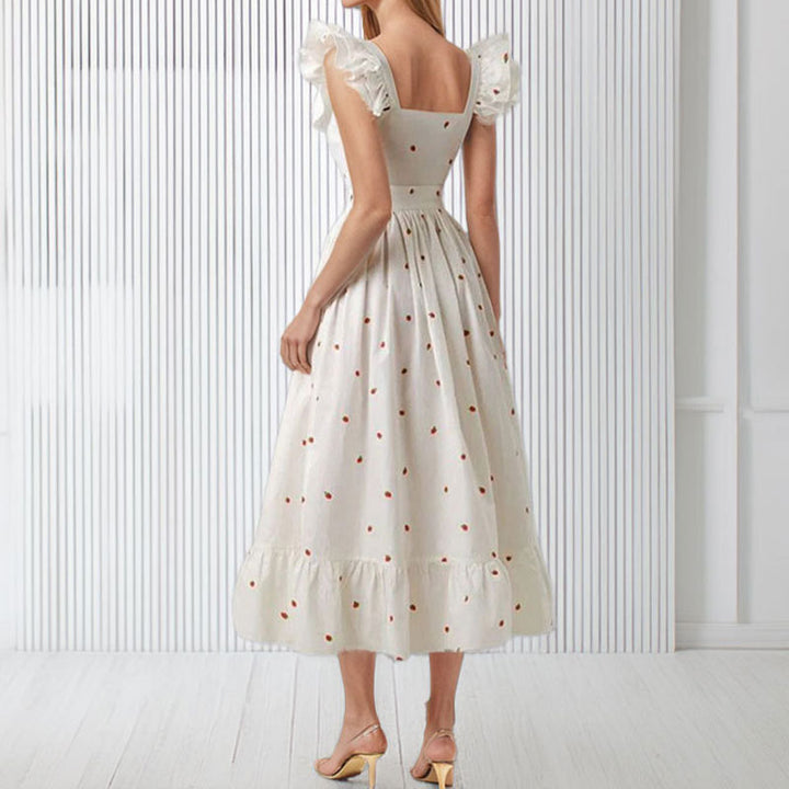 Damen Maxikleid mit Rüschendetails und knöpfbarem Oberteil Drune