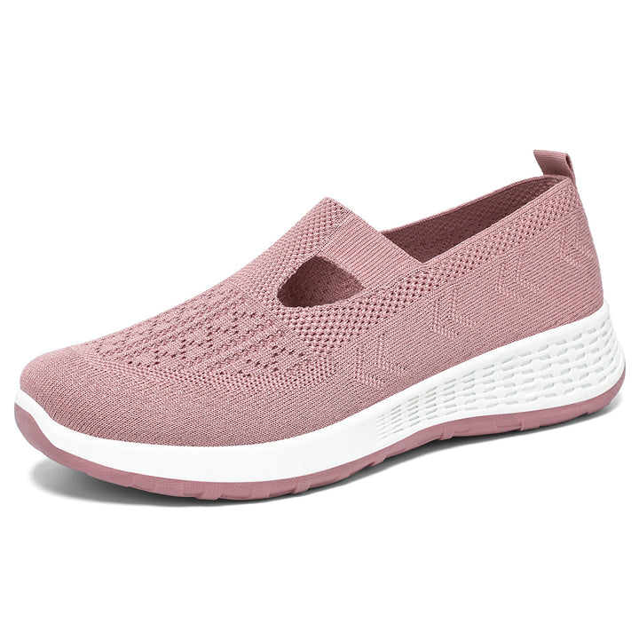 Damen nan gestrickter Slip-On Komfort-Sneaker mit V-Cut, elastischem Einstieg und dämpfender Waben-Zwischensohle Drune