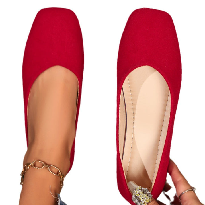Damen nan elegante flache Schlupfballerina mit quadratischer Zehenpartie gepolstertem Komfortfußbett und Veloursoptik Drune