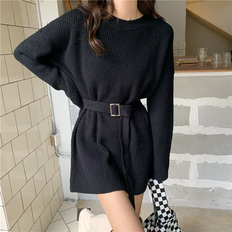 Damen Strickkleid mit Taillengürtel und feiner Ribstruktur Drune