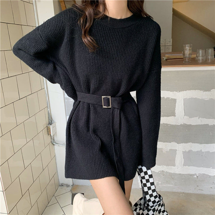 Damen Strickkleid mit Taillengürtel und feiner Ribstruktur Drune