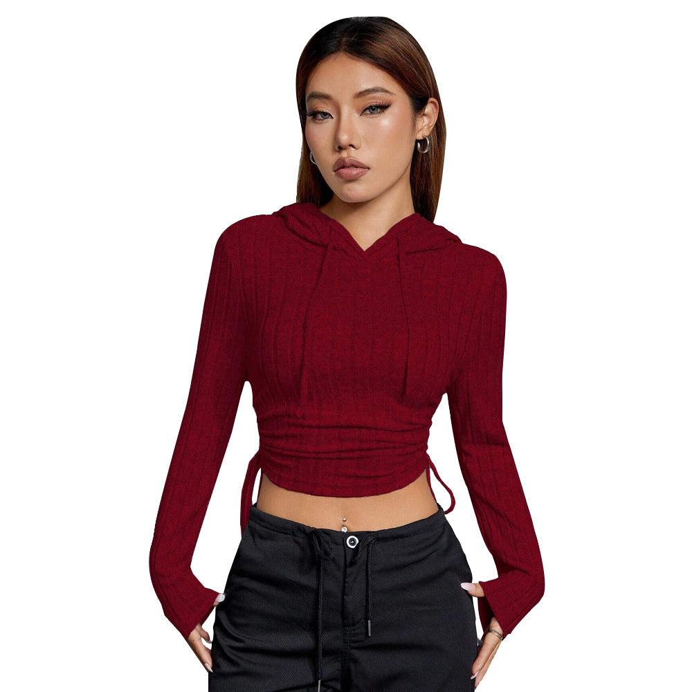 Damen Cropped Hoodie mit langen Ärmeln und elegantem Rippmuster Drune