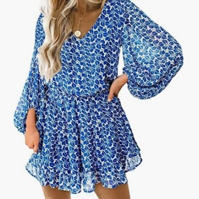 Damen Kurzarm Kleid mit voluminösen Puffärmeln Drune