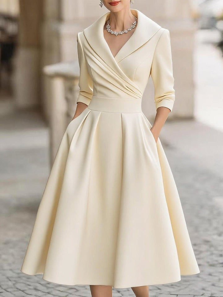 Damen elegantes Wickelkleid mit Schößchen und praktischen Taschen Drune