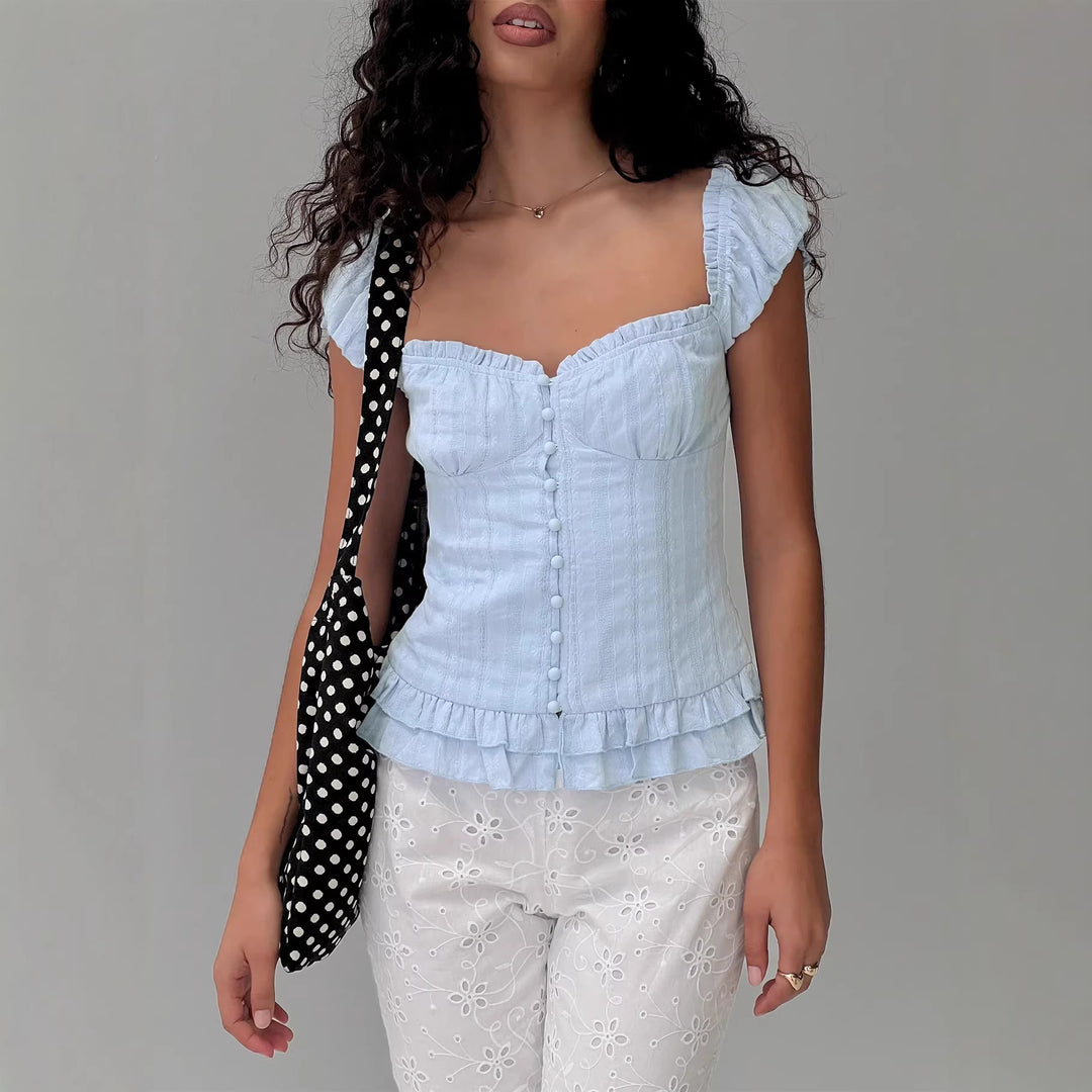 Damen Raffinierte Camisole mit Rüschendetails und durchgehender Knopfleiste Drune
