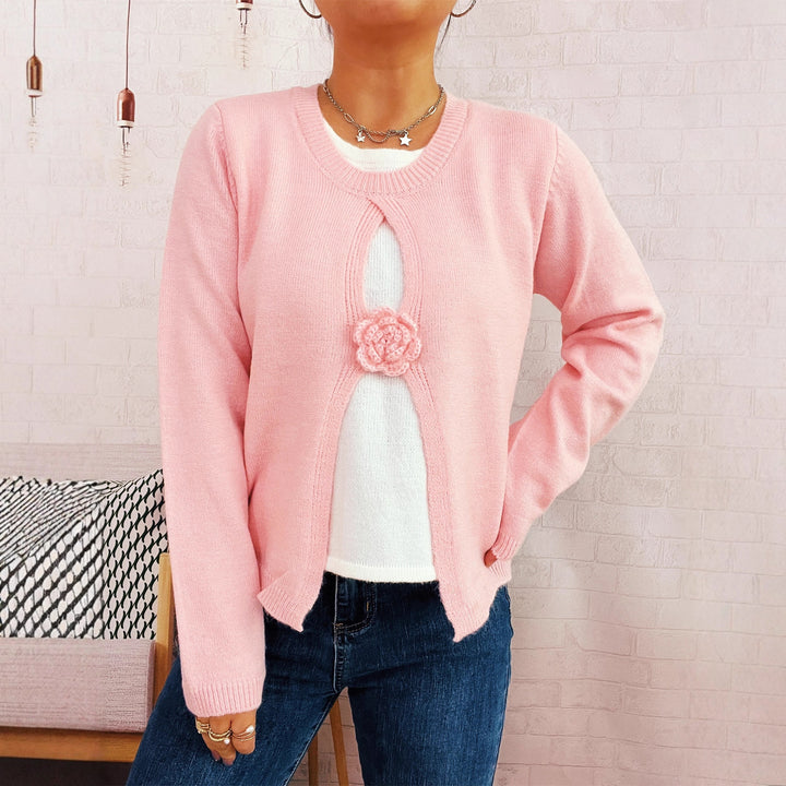 Damen Strickjacke mit verspieltem Blüten-Detail Drune