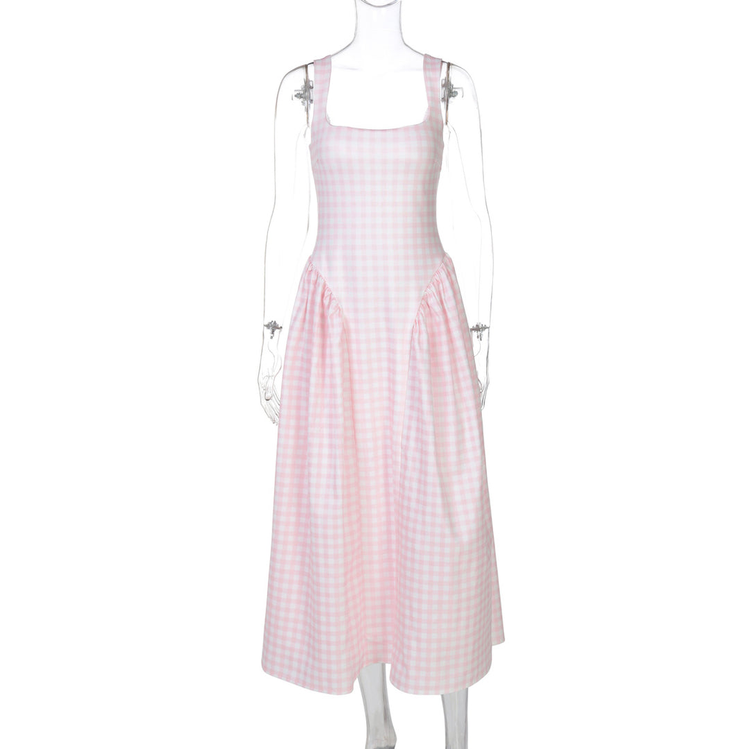 Damen Sommerliches Maxikleid mit Karo-Design und seitlichen Raffungselementen Drune