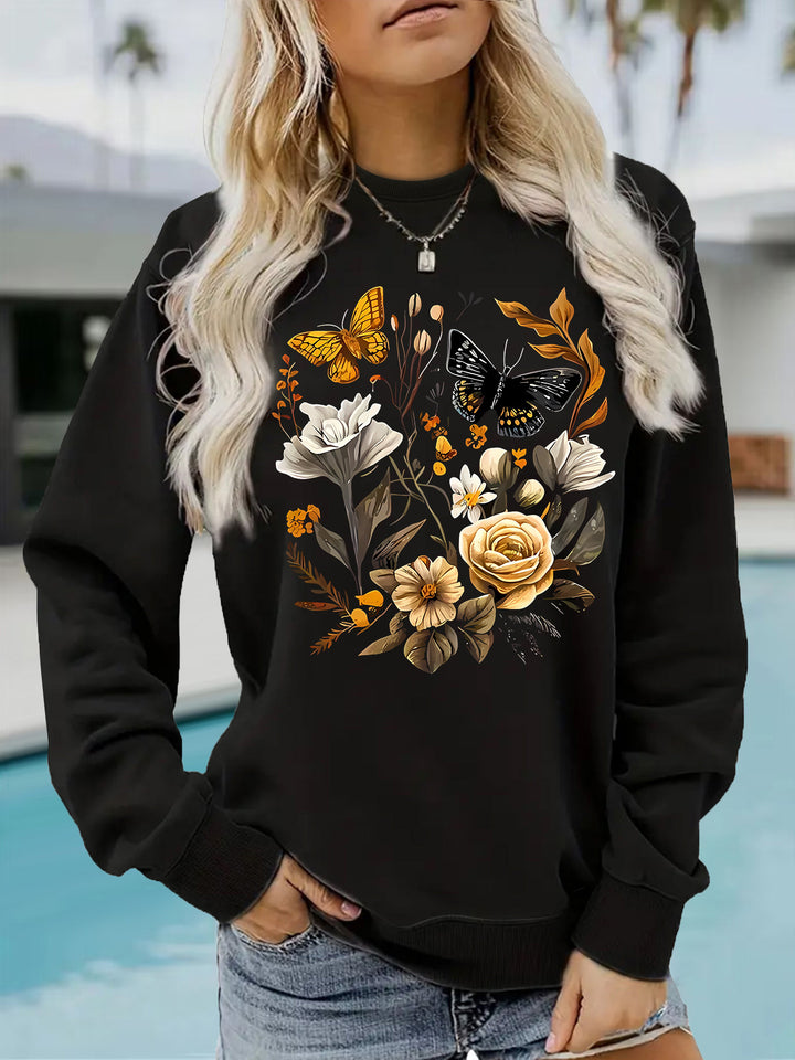 Damen Sweatshirt mit floralem Druck und lässiger Passform Drune