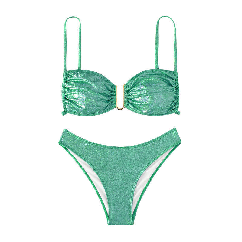 Damen Glitzernder Bikini mit Raffungen Drune