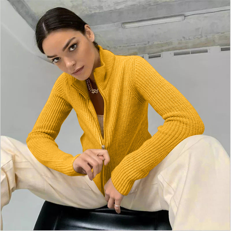 Damen Strickjacke mit hohem Kragen und innovativem Zipper Drune