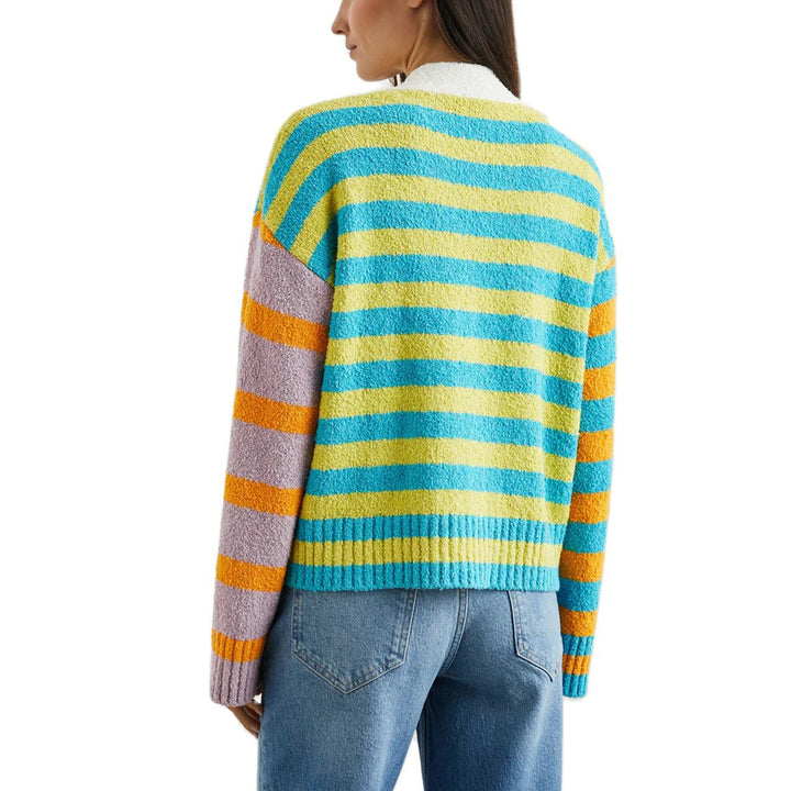 Damen Gemusterte Strickjacke mit farbenfrohem Streifenmuster und Knopfdetails Drune