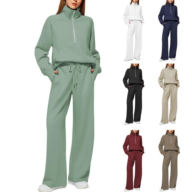 Damen Sportliches Fleece-Kombinationsset mit hohem Kragen und seitlichen Taschen Drune