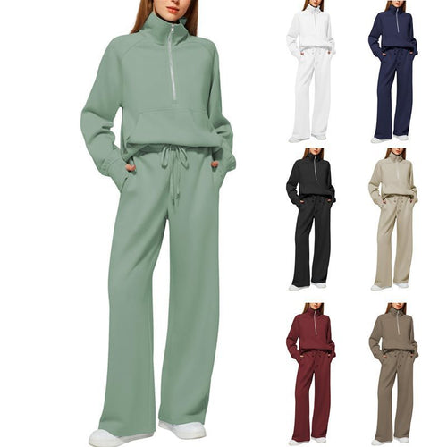 Damen Sportliches Fleece-Kombinationsset mit hohem Kragen und seitlichen Taschen Drune