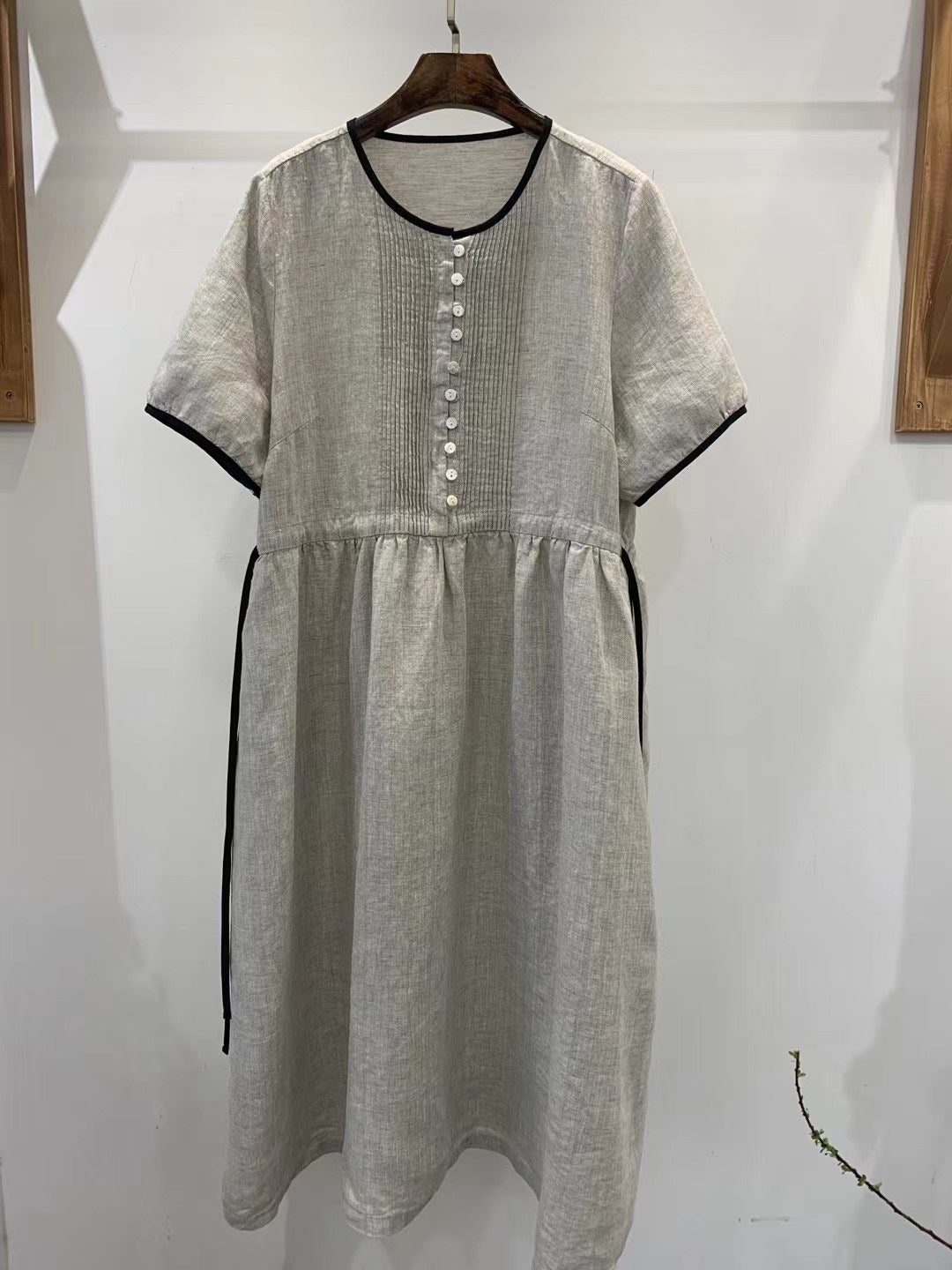 Damen Freizeit Kurzarm Hemdblusenkleid Drune