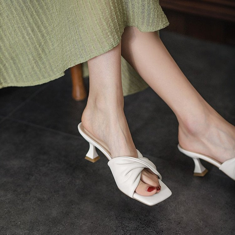 Damen elegante Knoten-Mules mit mittelhohem Absatz Drune