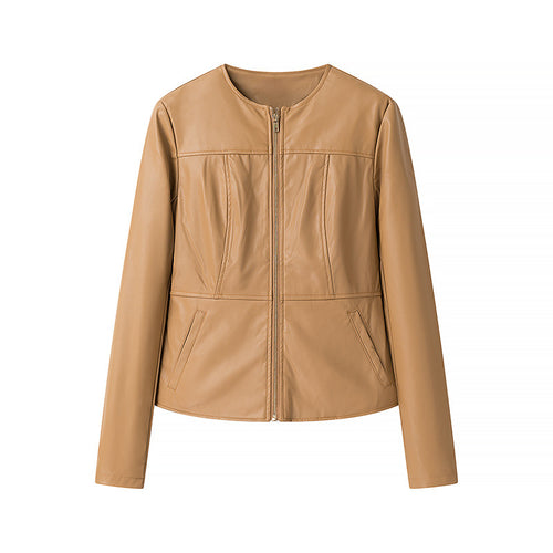 Damen modische Kunstlederjacke mit strukturierter Oberfläche und praktischen Taschen Drune