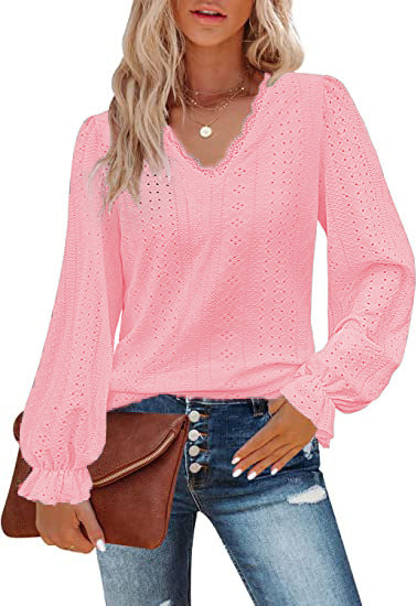 Damen Bluse mit Spitzenmuster und Ballonärmeln Drune