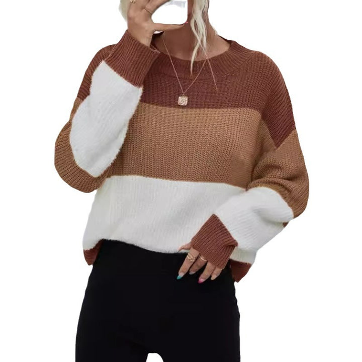 Damen modischer Oversized-Pullover mit trendigem Streifenmuster Drune