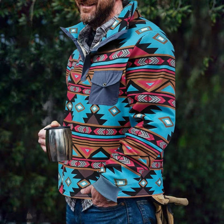 Herren Pulloverjacke mit farbenfrohem, geometrischem Design und praktischer Brusttasche Drune
