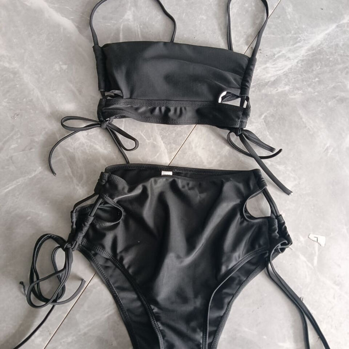 Damen Bikini-Set mit hohem Bund und modischem Knotendetail Drune