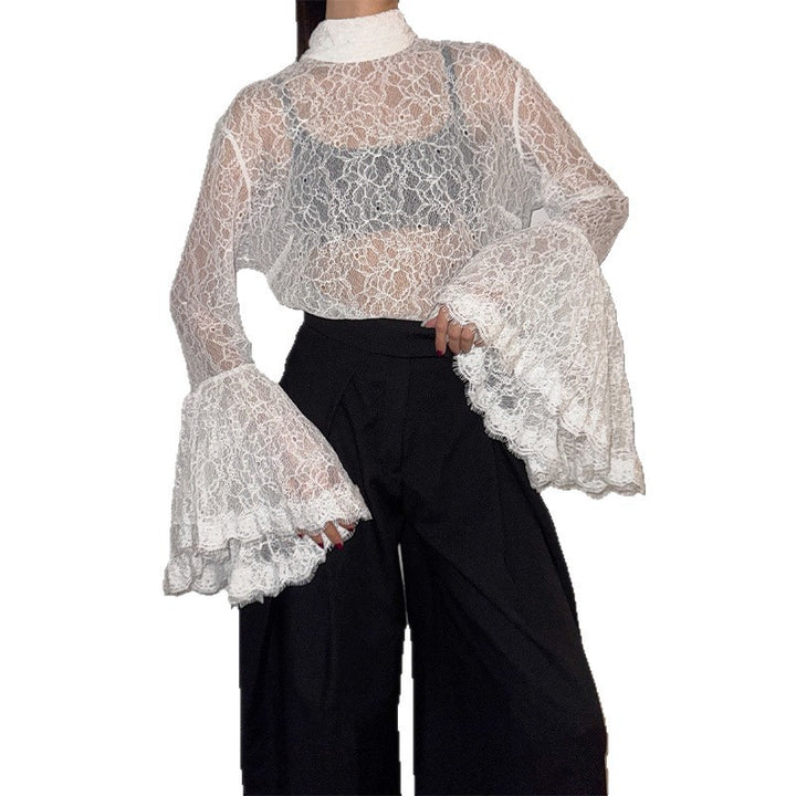 Damen Spitzentop mit voluminösen Ärmeln Drune