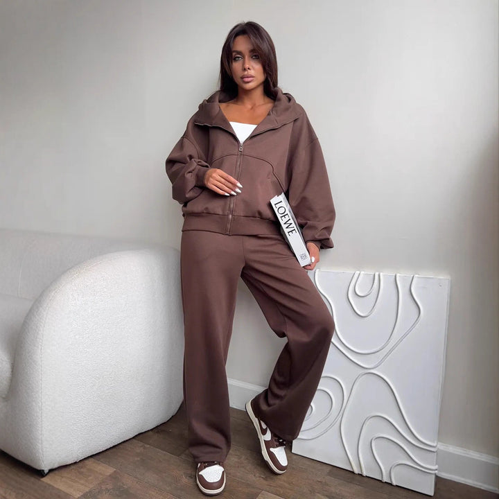 Damen Bequeme Sweatjacke und Jogginghose Set Drune