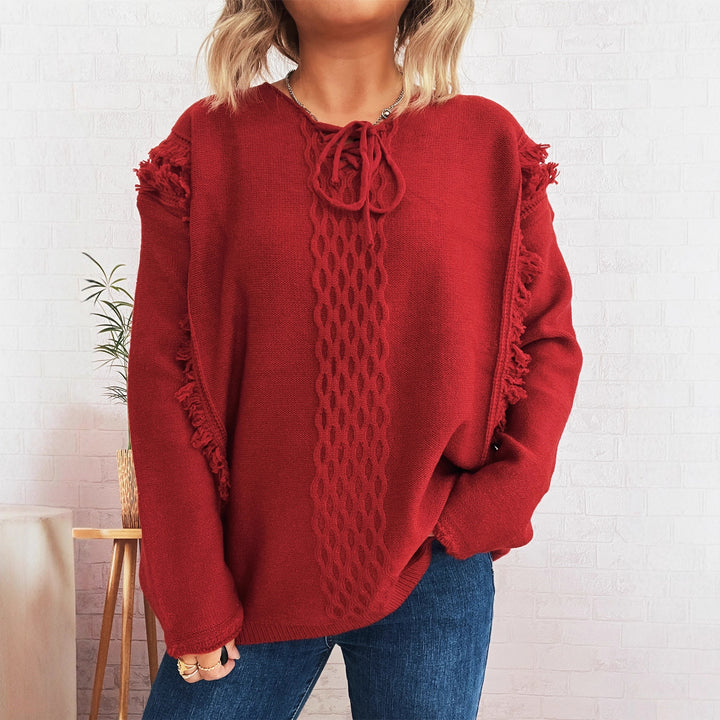 Damen Oversize-Strickpullover mit verspieltem Fransen-Design und Zopfmuster Drune