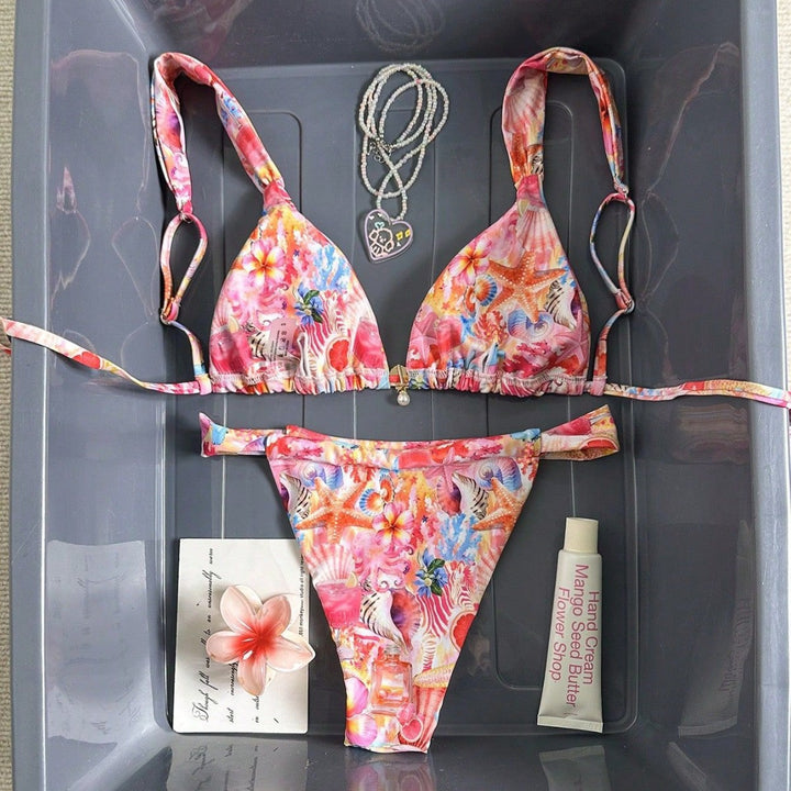 Damen Floral-Design Triangel-Bikini mit verstellbaren Trägern Drune