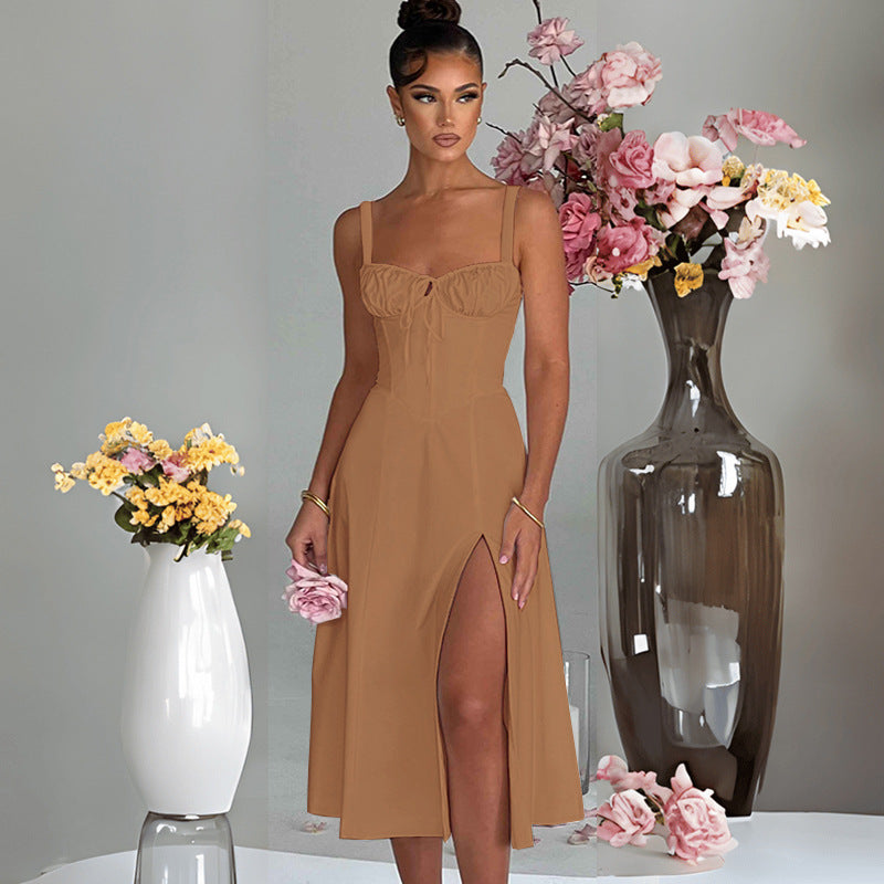 Damen elegante A-Linien Kleid mit charmanten Rüschendetails Drune