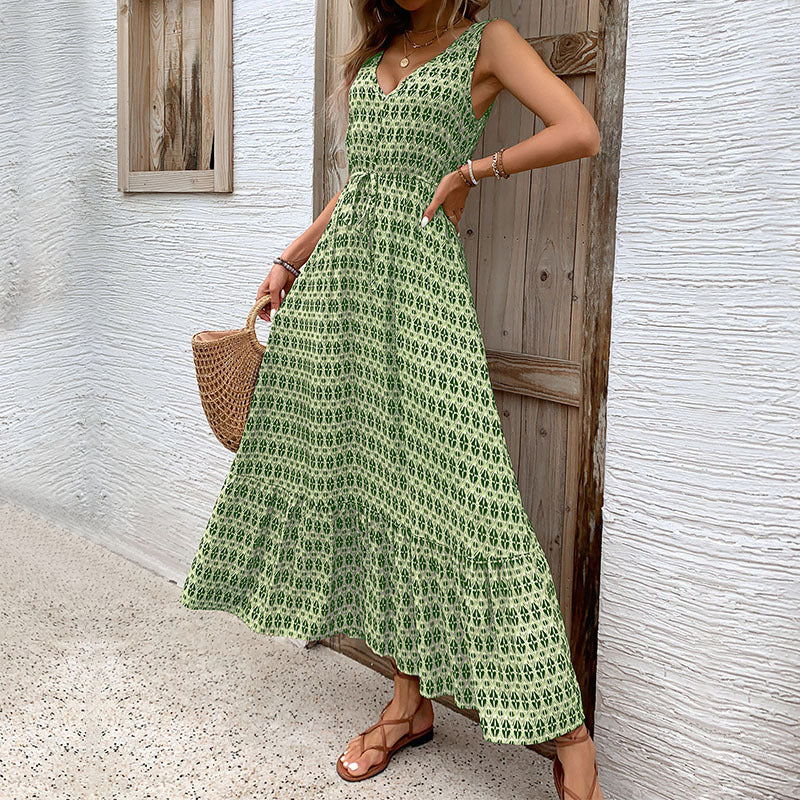 Damen Maxikleid mit raffiniertem V-Ausschnitt und lässigem Bindegürtel Drune
