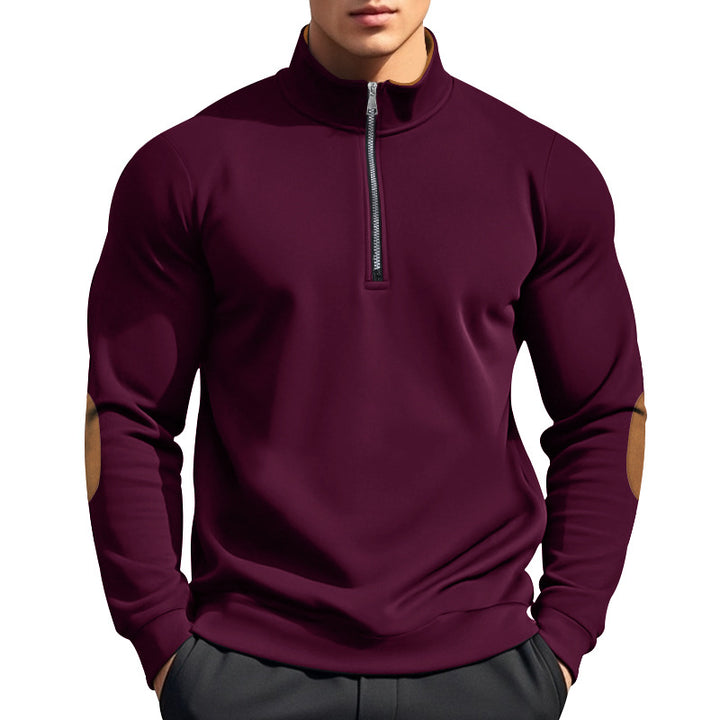 Herren nan halbhoher Zip-Pullover mit Stehkragen, Ellbogen-Patches und modernem Regular Fit Drune