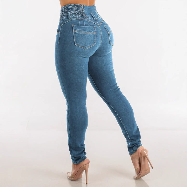 Damen Slim-Fit High-Waist Jeans mit elastischem Taillenbund Drune