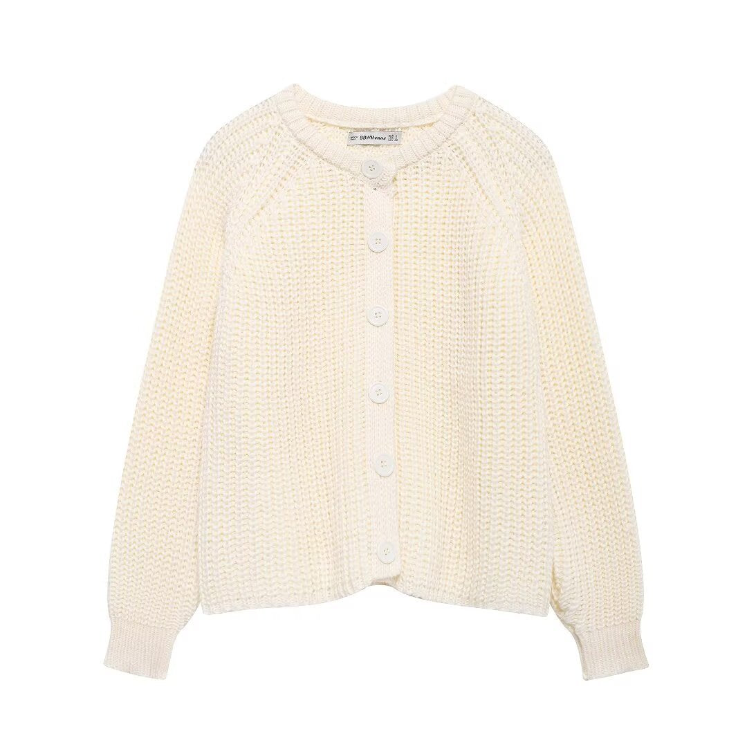 Damen nan grob gestrickte Raglan-Cardigan mit Ballonärmeln und durchgehender Knopfleiste Drune