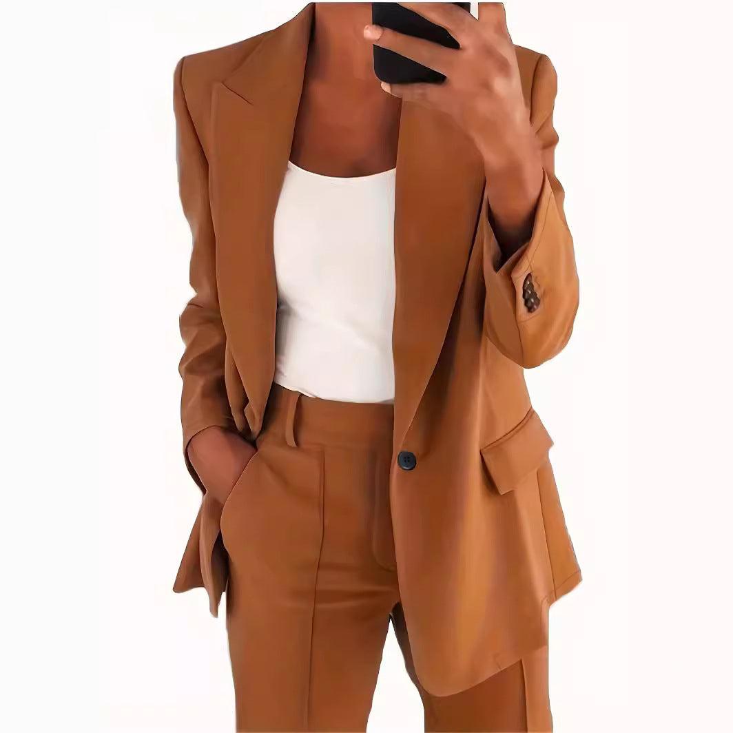 Damen nan taillierter Blazer-Hosen Businessanzug aus Stretchstoff Drune