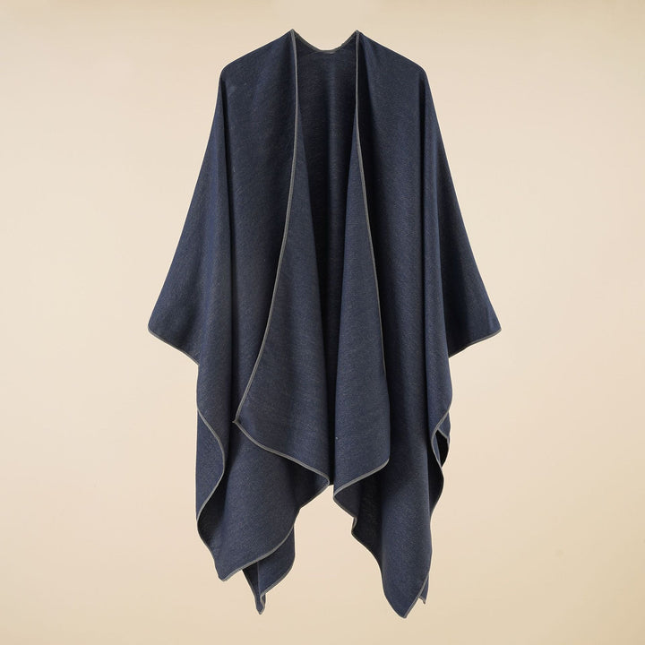 Damen Eleganter Wickelp Poncho aus weichem Wollmix Drune