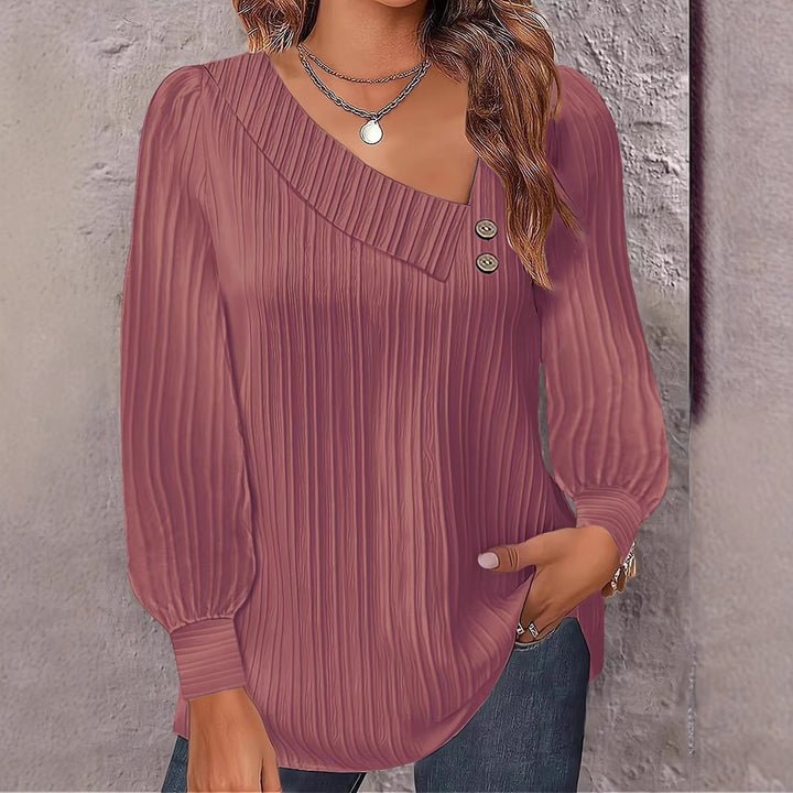 Damen Elegantes und lässiges Oberteil mit asymmetrischem Ausschnitt und Knopfdetails Drune