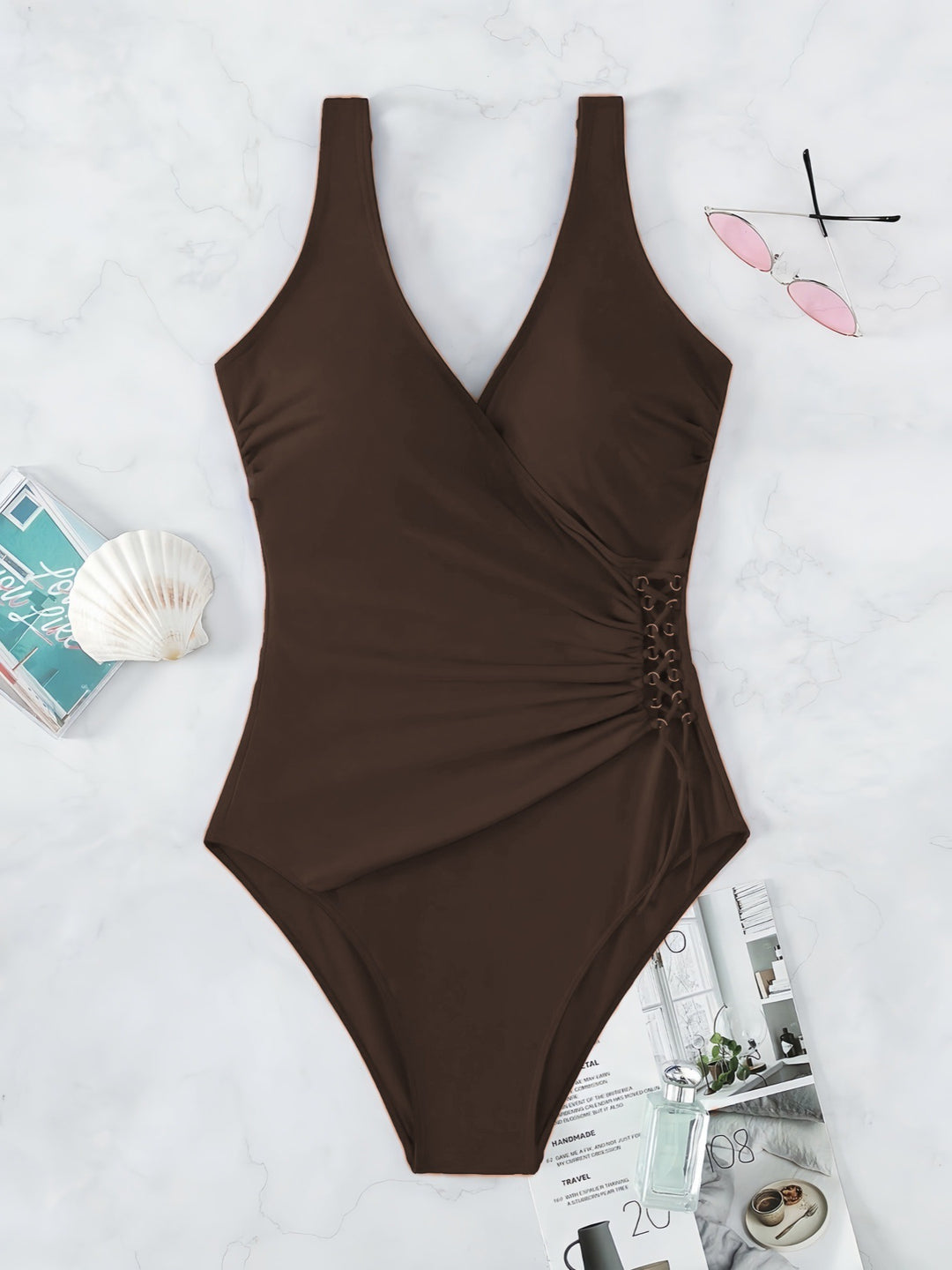 Damen Einteiliger Badeanzug mit raffiniertem Wickeldesign Drune