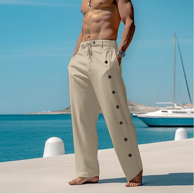Herren lässige Freizeithose mit Knopfdetails und elastischem Bund Drune
