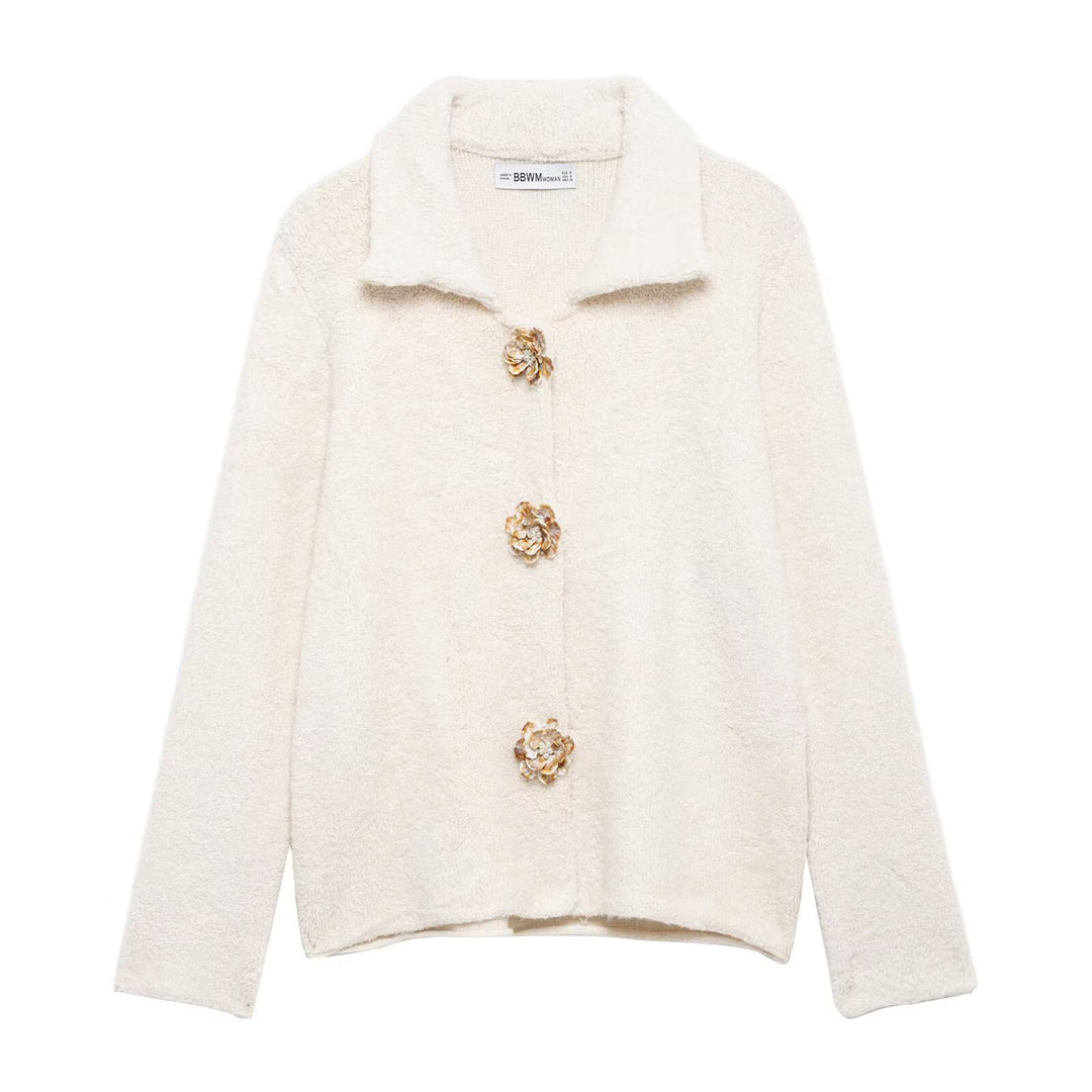Damen Kuschelige Fluffy-Jacke mit dekorativen Knöpfen Drune