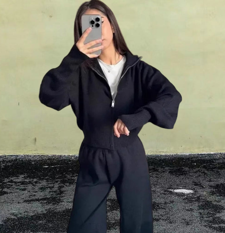 Damen Sportlicher Strickpullover mit hohem Kragen und Reißverschluss Drune
