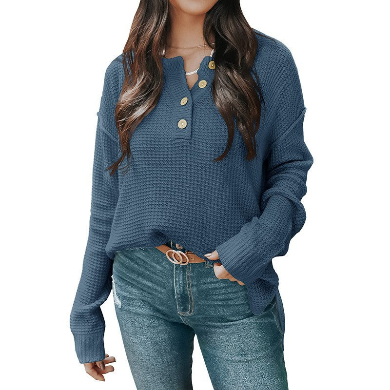Damen lässiger Oversized Pullover mit Knopfleiste und strukturiertem Material Drune